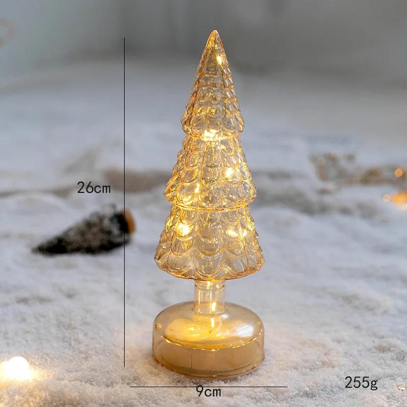 Glowing Glass Christmas Tree Ornaments Home Luminous Desktop Decoration Led Night Light Party Xmas Decorations Festival Kid Gift