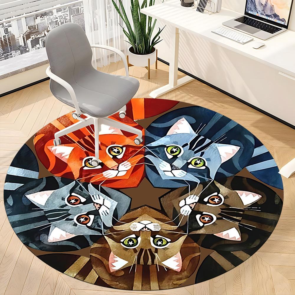 1pc Cat Kaleidoscope Office Round Area Rug, Under Office Chairs Bedroom Living Room Home Decor, Room Deco