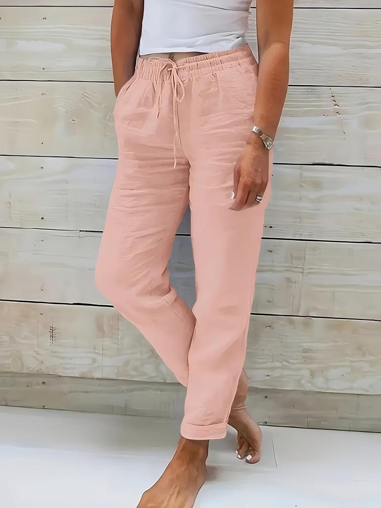 2025 Women's High Waist Cotton Linen Drawstring Casual Pants with Pockets