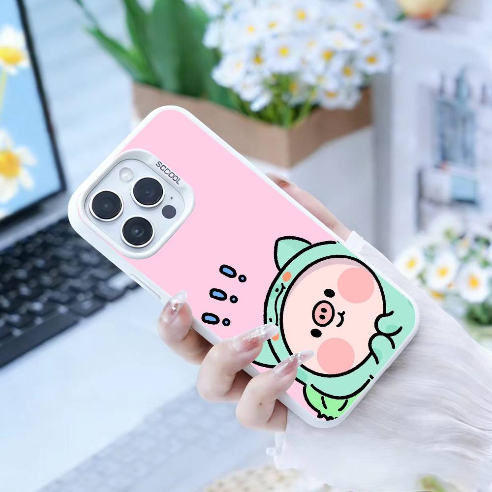 Cute Cartoon Pig  Phone Case For iPhone17, 16,15,14,13,12 Pro Max white Candy Matte Shockproof Cover
