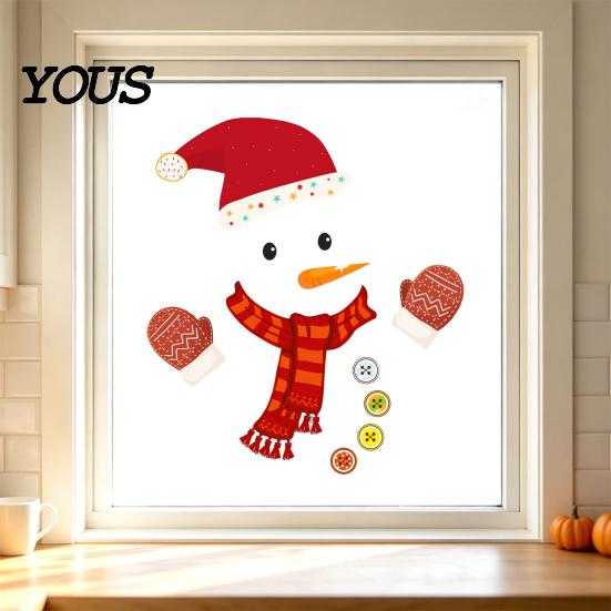 Seasonal Home Beautification Decals Christmas Snowman Static Window Stickers, Removable PVC Glass Decals, Waterproof Creative Holiday