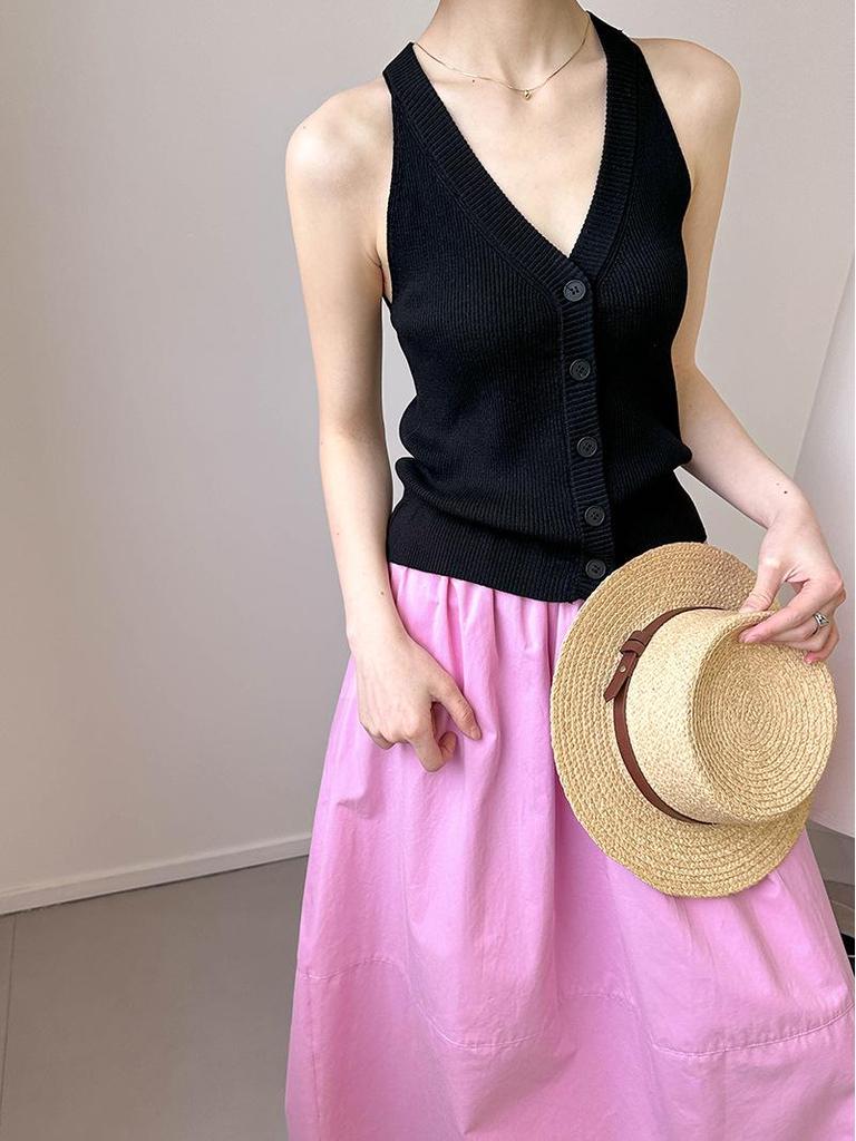 Juzhi Spring Korean V-Neck Sleeveless Cardigan