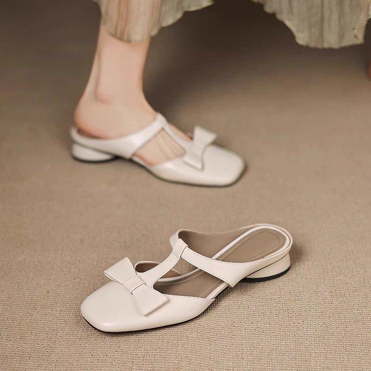 

French square head Muller shoes women s 2025 summer new versatile comfortable simple bag head half drag sandals with skirt slippers 35 бежевый