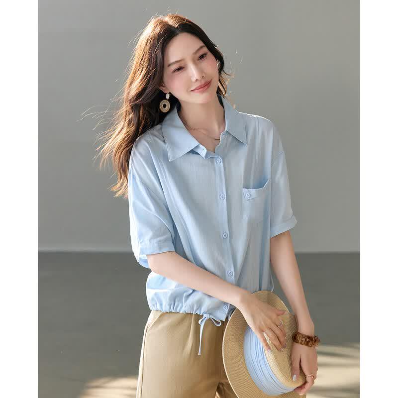 TERRE BLEUE Women s Lightweight Half-Sleeve Lapel Shirt L