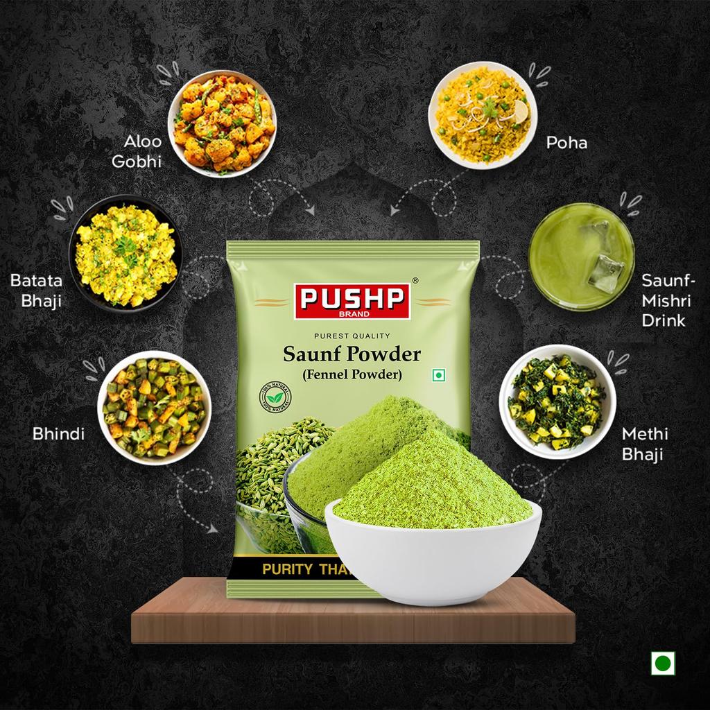 Pushp Saunf Powder Premium Fennel Powder Aromatic Sweet Spice For Cooking Digestion Natural Pure Fine Ground 100g Pack