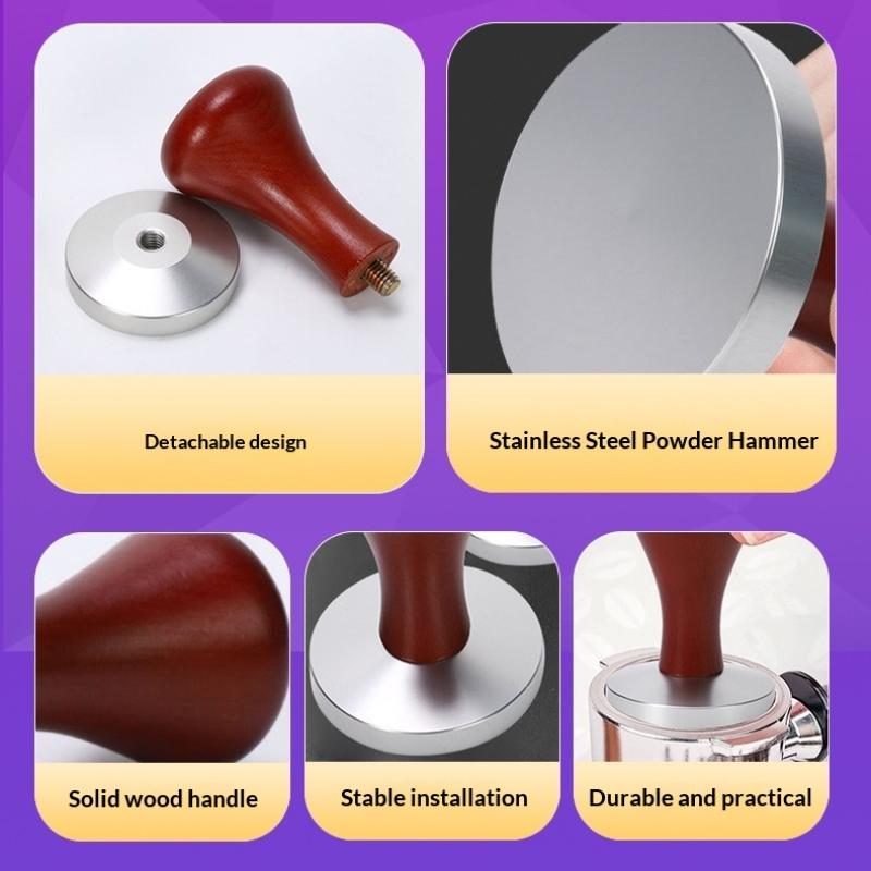 Pro Espresso Tamper 51mm 53mm with Solid Wood Handle for Cafes Bars Long-lasting Coffee Tool