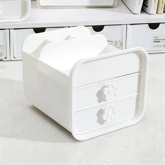 2-Drawer Desktop Organizer Student Stationery Organizer Space-Saving Storage Box with Open Compartments for Office School Desk Storage