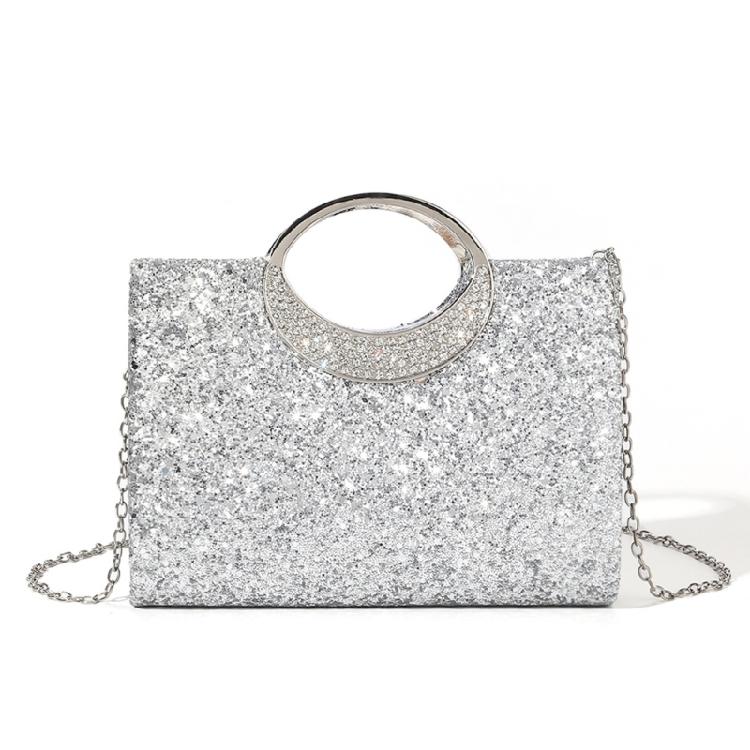 

Жіночі сумочки з блискітками, з верхньою ручкою, вечірні клатчі, гаманець з ланцюжком, сумка через плече для вечірки, випускного, весілля, коктейлю, клубу срібний