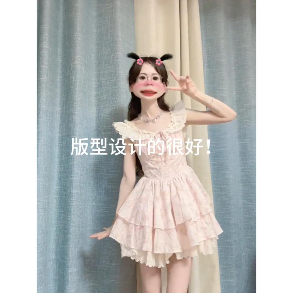 French Sweet Spice Girl Floral Dress Women's Summer Beauty Little Flying Sleeve Princess Cake Dress Design Sense Fluffy Dress