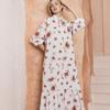 Women's Spring Fall French Romantic Tea Dress Vintage Floral Print Long Sleeve Tie V Neck Ruffle Hem Slim Fit Vacation Casual Maxi Dress