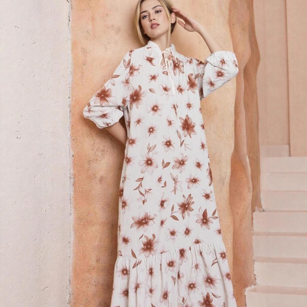 Women's Spring Fall French Romantic Tea Dress Vintage Floral Print Long Sleeve Tie V Neck Ruffle Hem Slim Fit Vacation Casual Maxi Dress