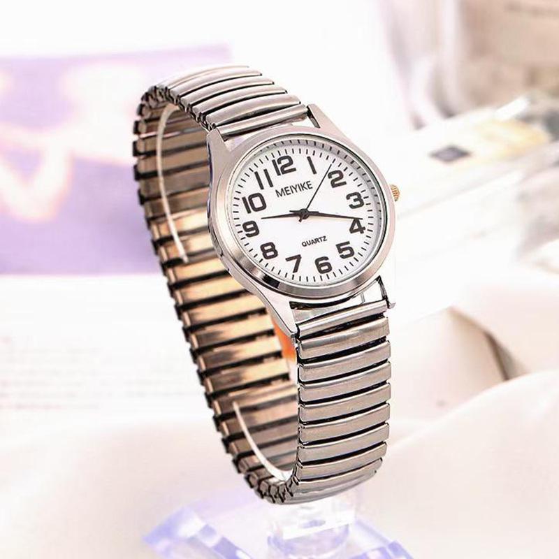 Vintage Large-Digit Quartz Watch with Stretchable Steel Band, Waterproof, Unisex for Middle-Aged and Elderly