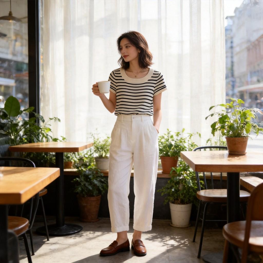 Black And White Striped Ice Silk Short Sleeve Tshirt For Women Summer Elegant Office Wear