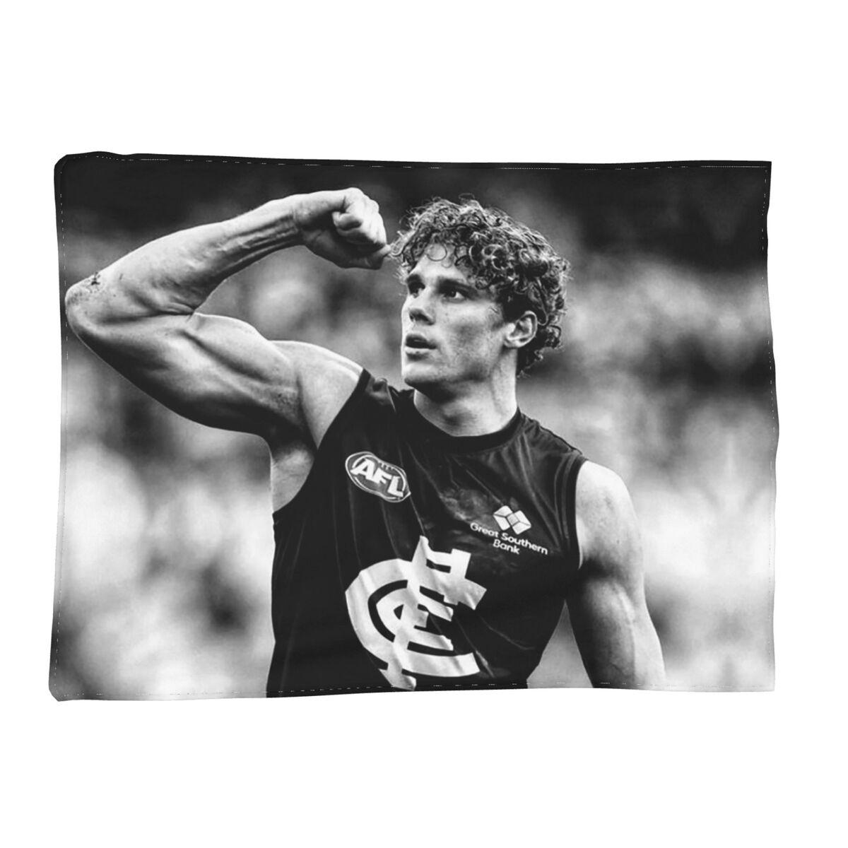 Charlie Curnow Carlton Football Club AFL Player Blanket Warm Flannel Throw Blanket Cover for Living room Picnic Travel Home Sofa Size: 75*100cm, Weight: 230 GSM