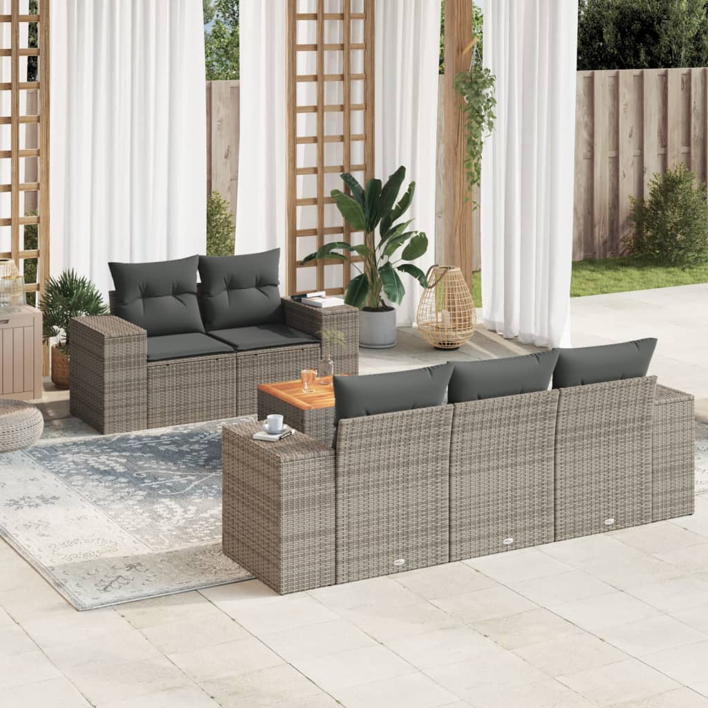 Vidaxl 6-Cz. Set di Mobili da Giardino con Cuscini, Grigio, Polyrattan