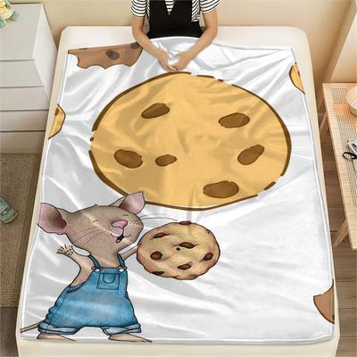 1PC If You Give a Mouse a Cookie Print Flannel Blanket, High Quality All Seasons, Home Decor, Warmth and Comfort, Perfect for Christmas Gifts