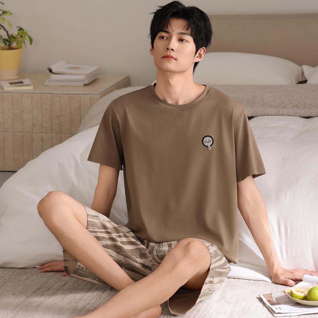 Pajamas Men's Summer Cotton Thin Short Sleeve Shorts Set Young Men's Casual Outer Wear Large Size Cotton Loungewear
