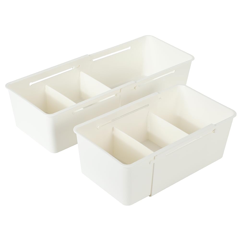 AllBright Expandable Storage Box with Adjustable Organizer Dividers, Tray, Stationery, Kitchen, 2-Pack (Large Size) белый