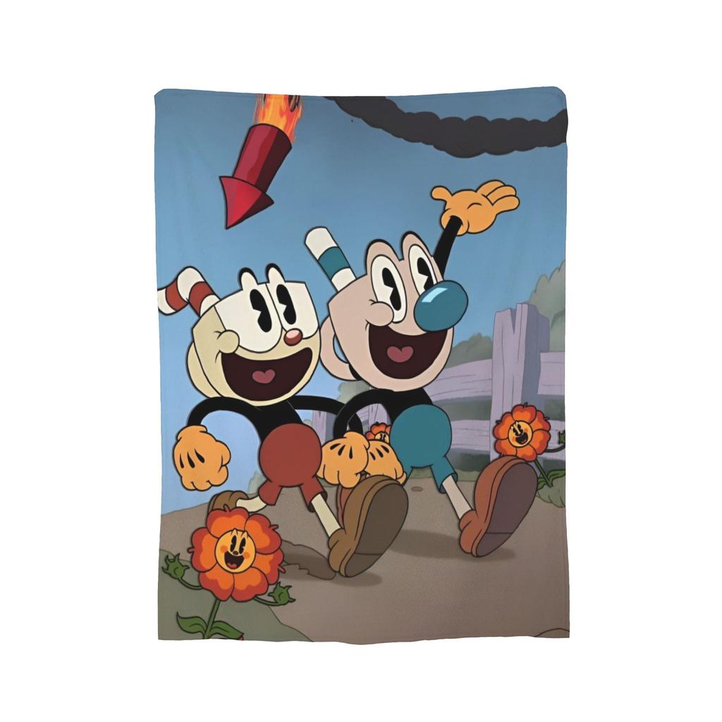 Cupheads And Mugman Blankets Flannel Game Lightweight Thin Throw Blankets for Bed Bedroom Quilt