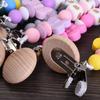 Round Wood Baby Dummy Holder Clip Crown Butterfly Silicone Beaded Teether Custom English Letter Name Pacifier Chain Nursing Toy