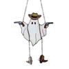 Halloween Ghost Suncatcher Stained Glass Acrylic Window Hanging Light Catcher Cute Cowboy Ghost Decoration for Home Office Kitchen Living Room Wall