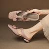 Fashion Bow Square Toe Slippers Mules Heeled Sandals Women Casual Loafers Shoes Woman 2025 Trend Summer Pumps Soft Leather Flip Flops