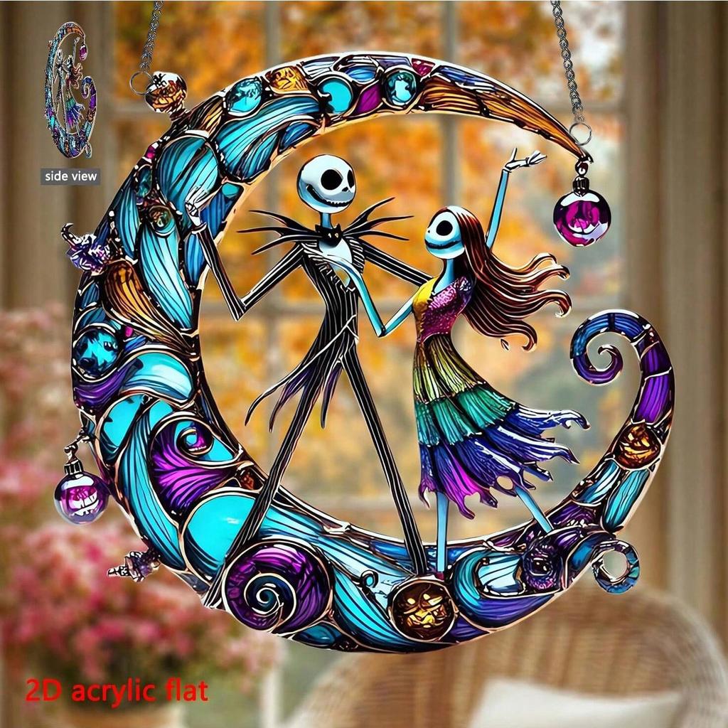 MINISO 2D Plane, Christmas Eve Horror Festival Sun Catcher - Brightly Colored Jack Skylington and Shalyacry Design Wall Art for Home