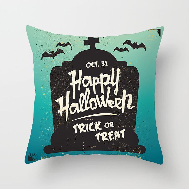 Halloween Pillow with Graffiti Letters Printed Peach Skin Home Cushion Cover Sofa Living Room Cushion Cover