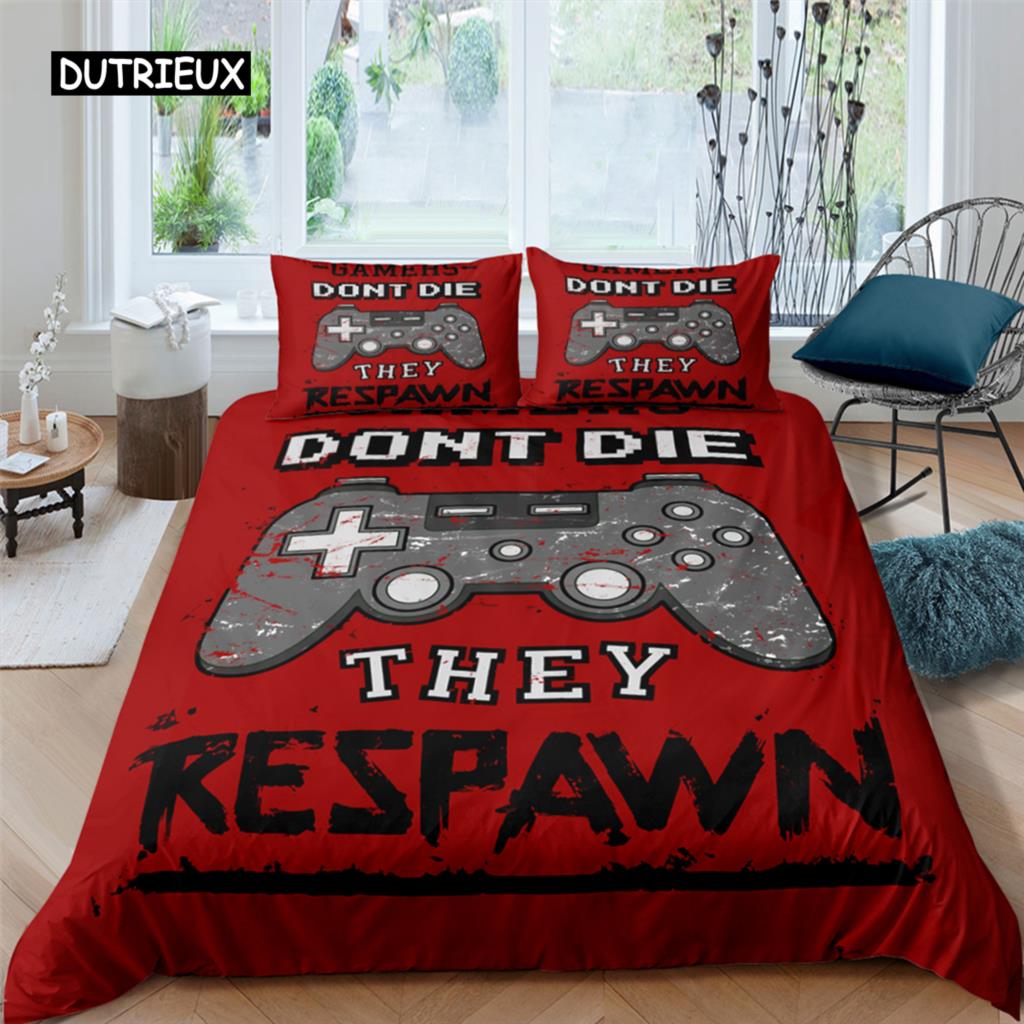 Set de lenjerie de pat cu gamepad, mărime queen, husă de plapumă neagră creativă, set husă de plapumă din poliester, lenjerie de pat 2/3 piese