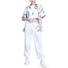 Li Ning Sports Fashion Series 22 Spring Summer Trend Music Festival All Over Print Colorful Big Logo Loose Casual Short Sleeve Shirt ASHS018-2
