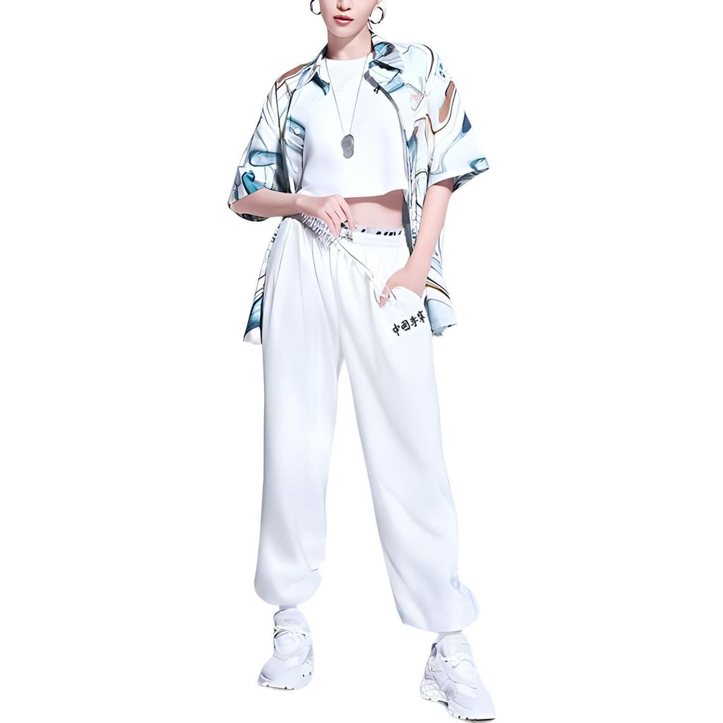 Li Ning Sports Fashion Series 22 Spring Summer Trend Music Festival All Over Print Colorful Big Logo Loose Casual Short Sleeve Shirt ASHS018-2