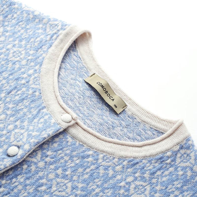 Komengboka Women's Round Neck Fair Isle Wool Cardigan