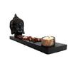 Buddha Head Statue Tealight Candle Holder with Tray Set - Decoration Items for Home Decor
