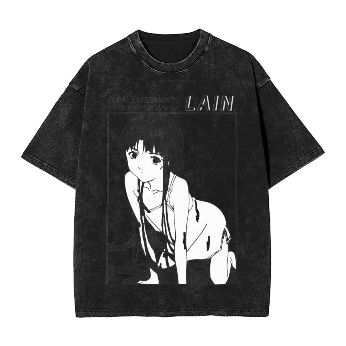 Сериальные эксперименты Лэйн  Лэйн Ивакура  Винтажная стираная оверсайз черная футболка | Киберпанк Аниме Фан Унисекс Уличная футболка L