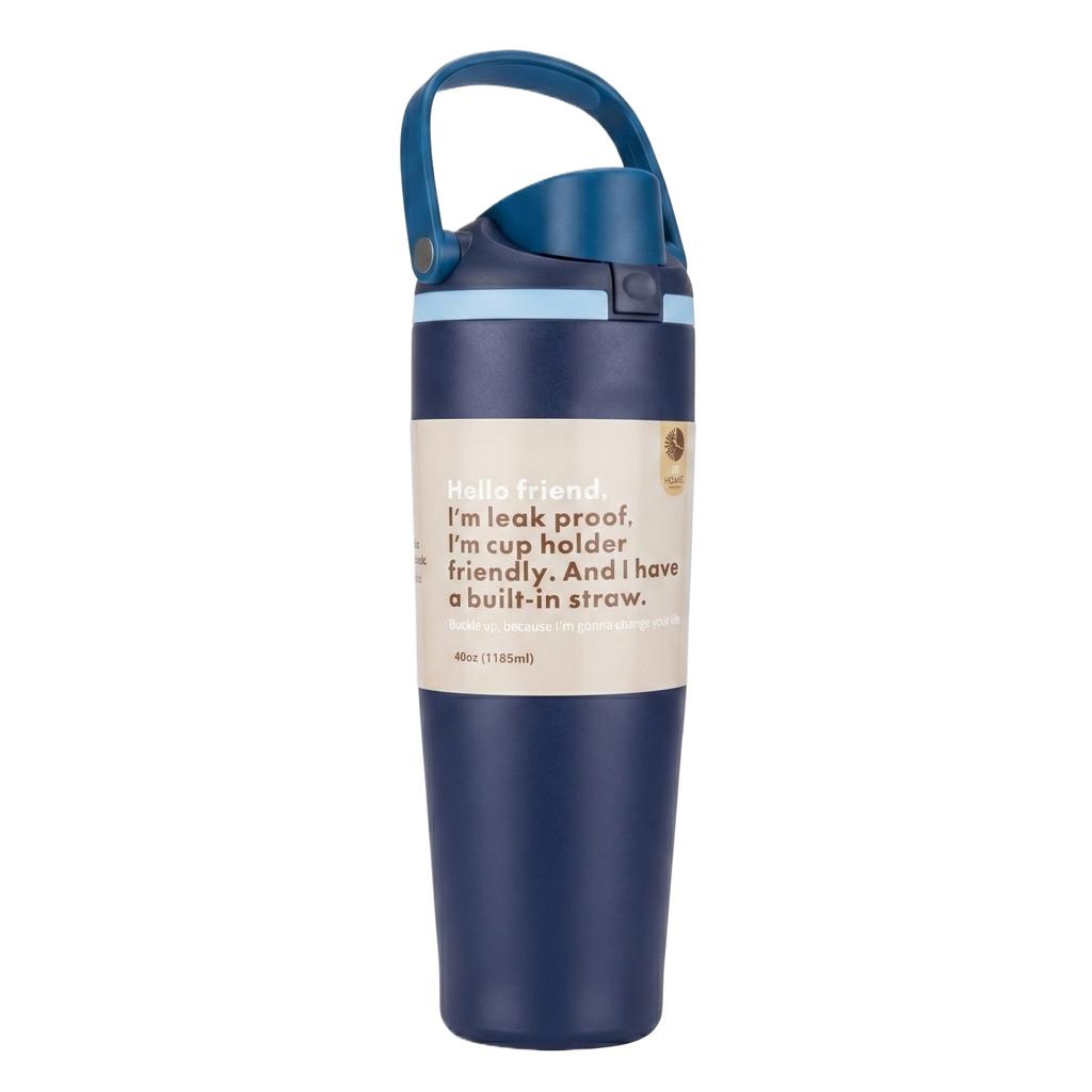 Stainless Steel Large Capacity Insulated Water Bottle Leak Proof Travel Mug with Built in Straw and Handle for Outdoor Use