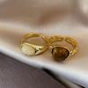 Vintage French Natural Stone Open Ring For Women Unique Design Adjustable Fashion Accessory