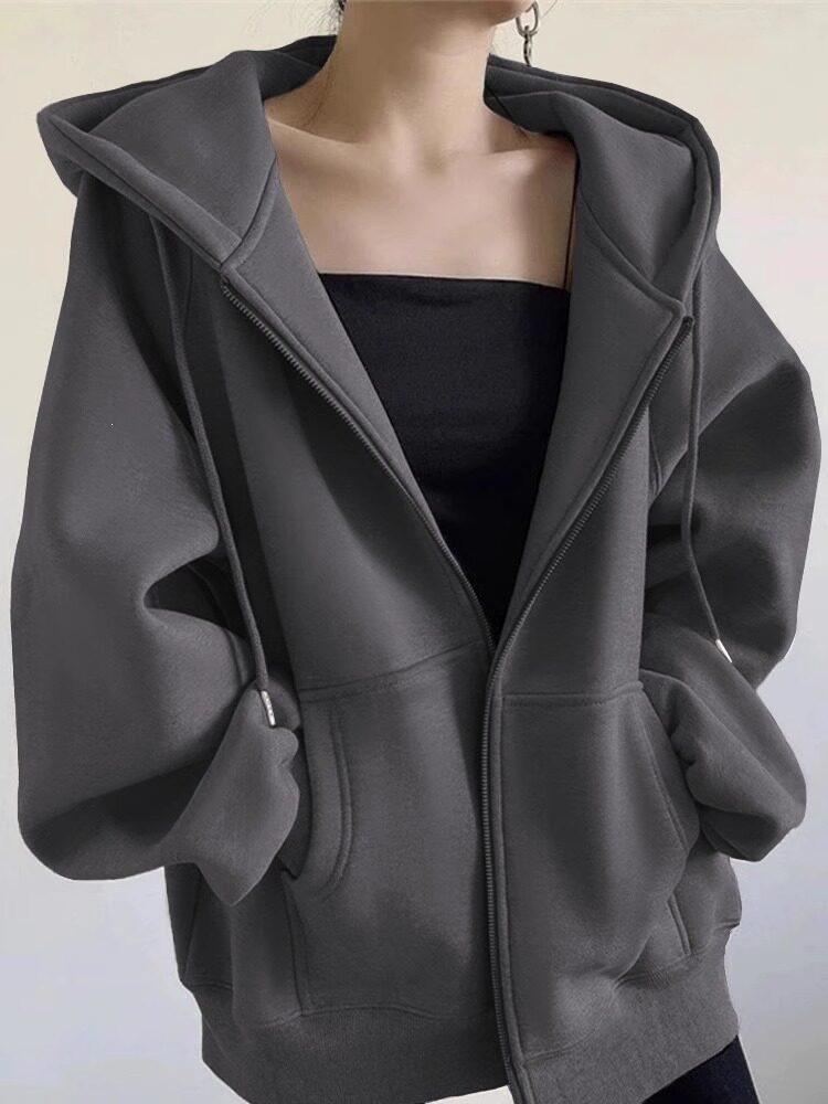 Fleece thickened sweater women, loose lazy wind hooded cardigan jacket in autumn and winter