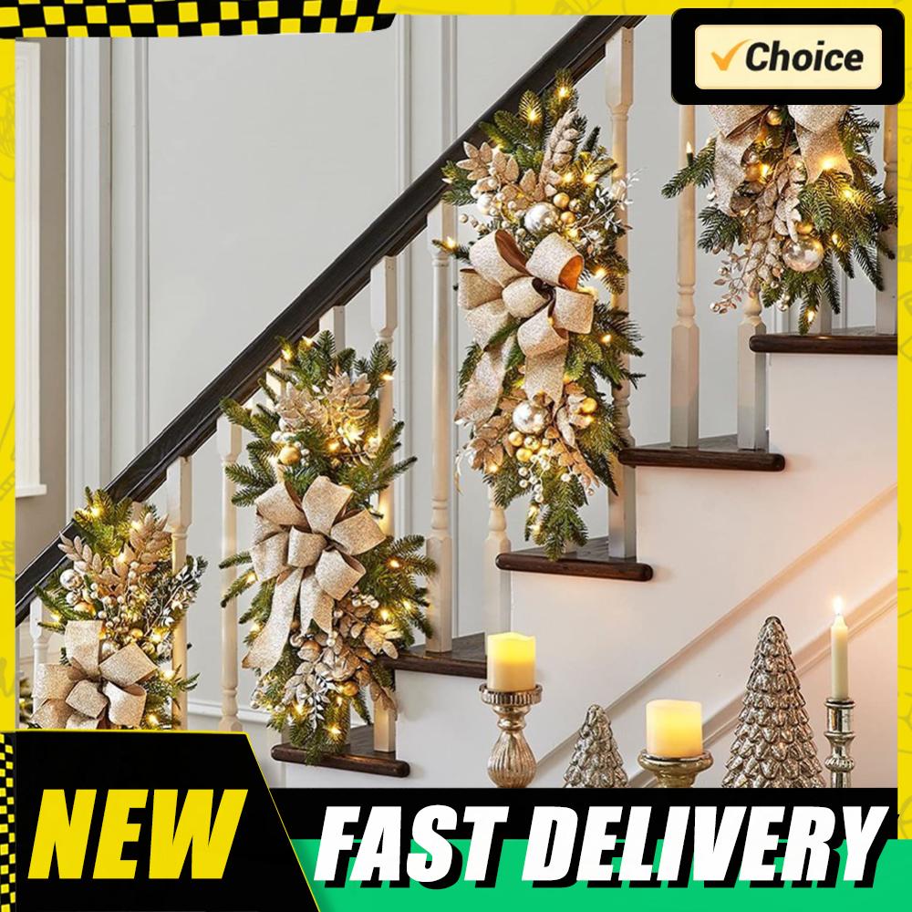 Christmas Swag Wreath Pendants Ornament Hanging Garlands Without/with Light Home Door Window Decoration Party Supplies