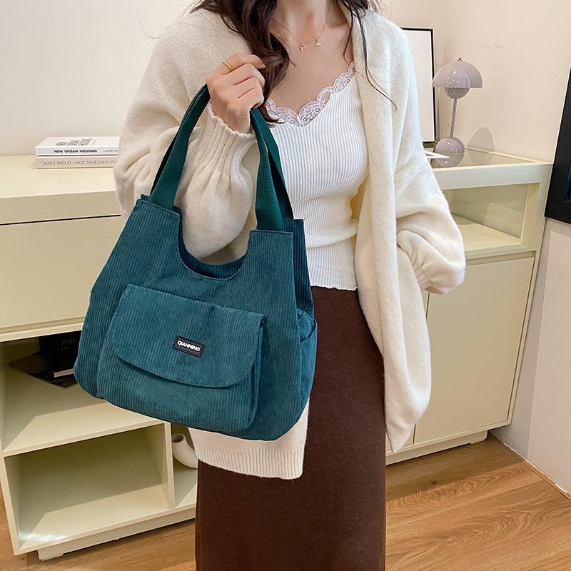 Women's bag Corduroy large-capacity bag Women's autumn fashion tote bag Student class versatile shoulder bag