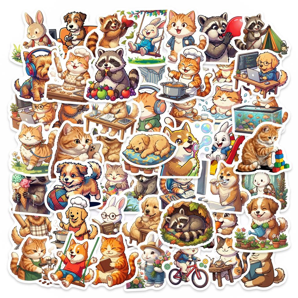 50 Animal Daily Graffiti Stickers Waterproof Hand Account Decorative Stickers Children'S Fun Stickers