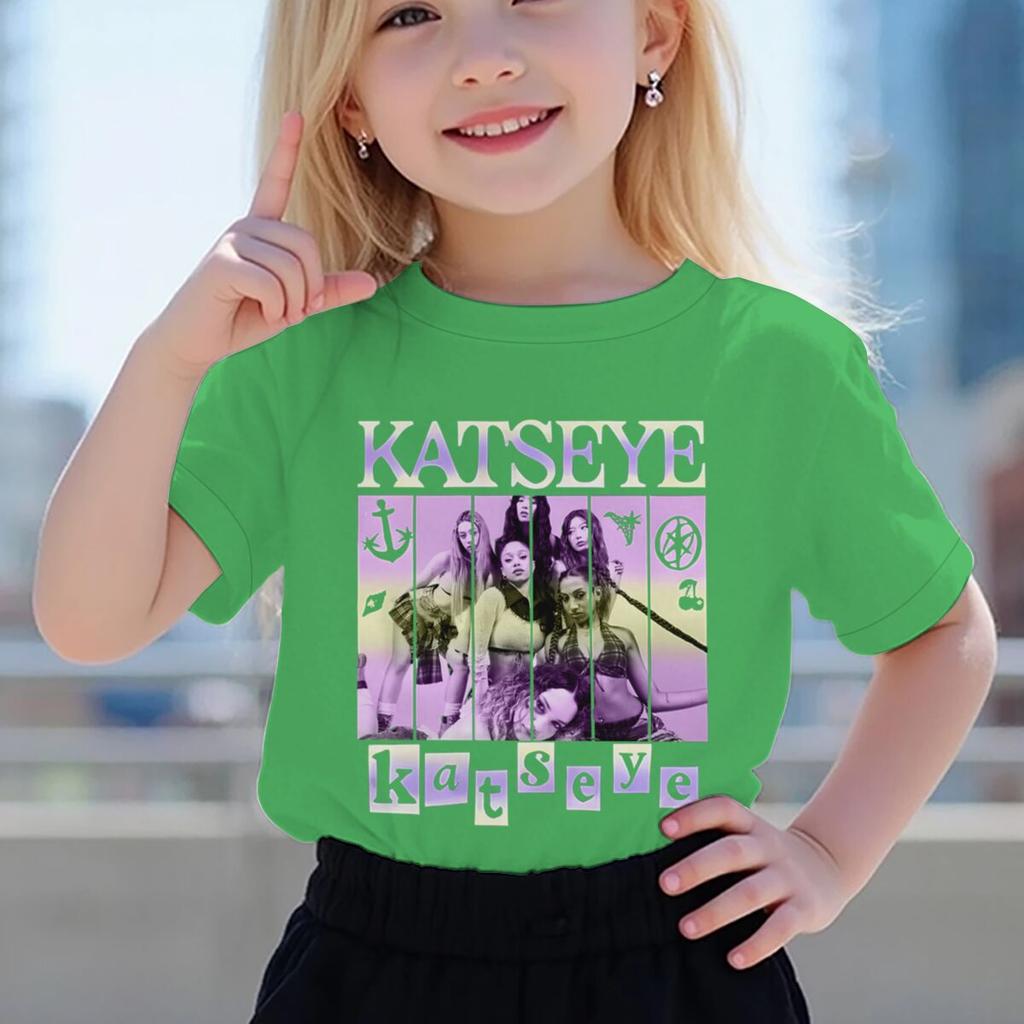 Katseye Print Girls Tshirt Toddler Top Summer Short Sleeve Tops Girl Group Katseye Graphic T Shirt Kids Casual Cotton Tshirt