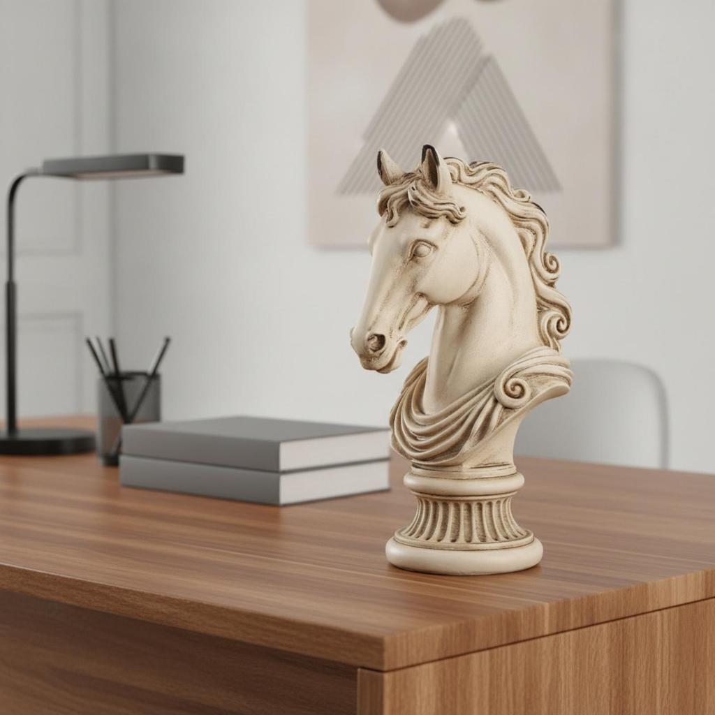 Horse Head Bust European-Style Statue Tan for Entryway