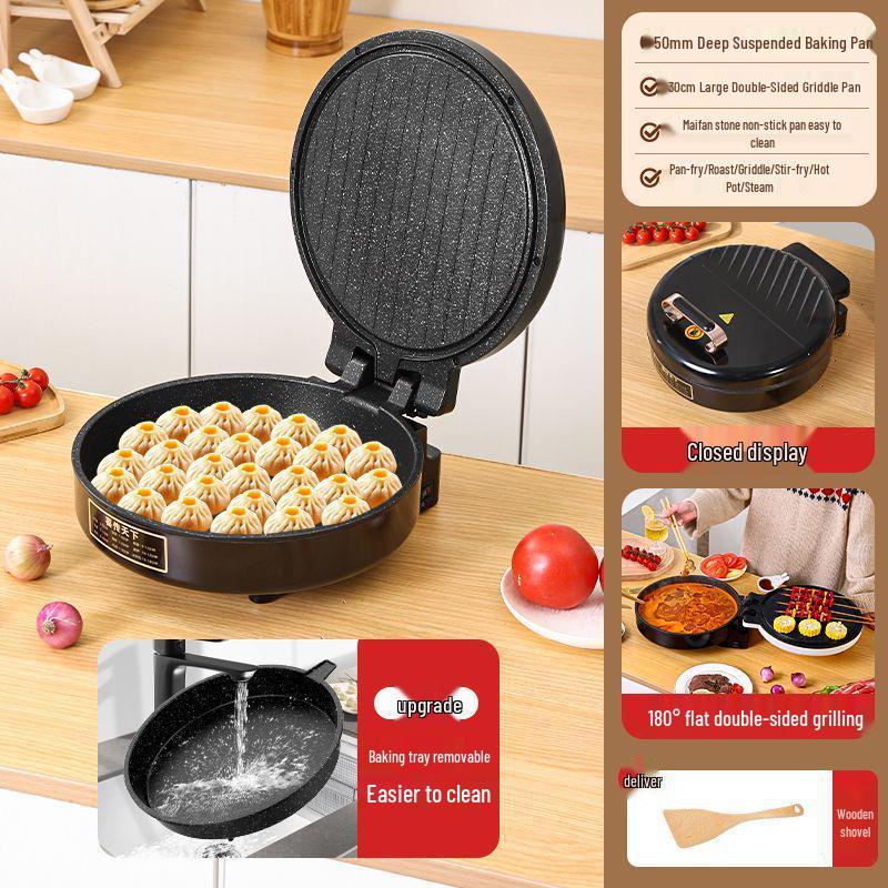 Large Double-Sided Electric Griddle for Home—Deepened Pan for Frying, Grilling, and Baking Pancakes