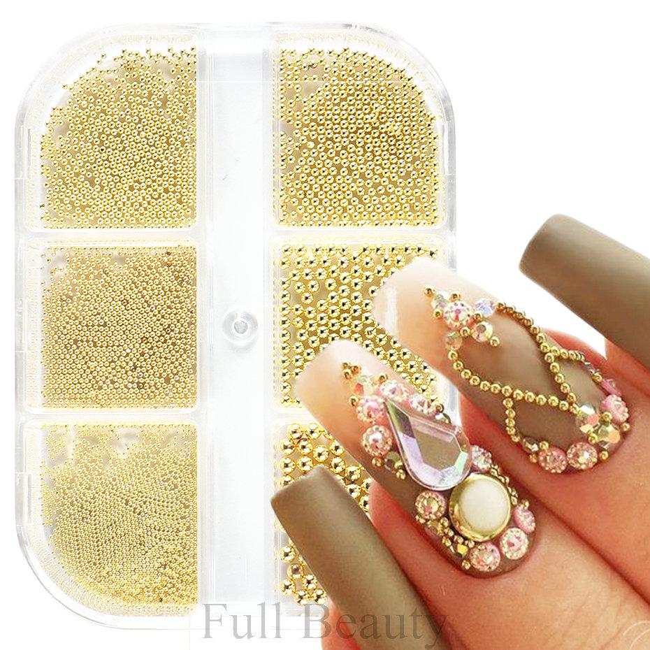 Xiaomi 6 Grid Gold Mixed Size Stainless Steel Metal Bead Nail Art Decoration 3D Mini Small Caviar Ball Sliver Charm Pearl Manicure