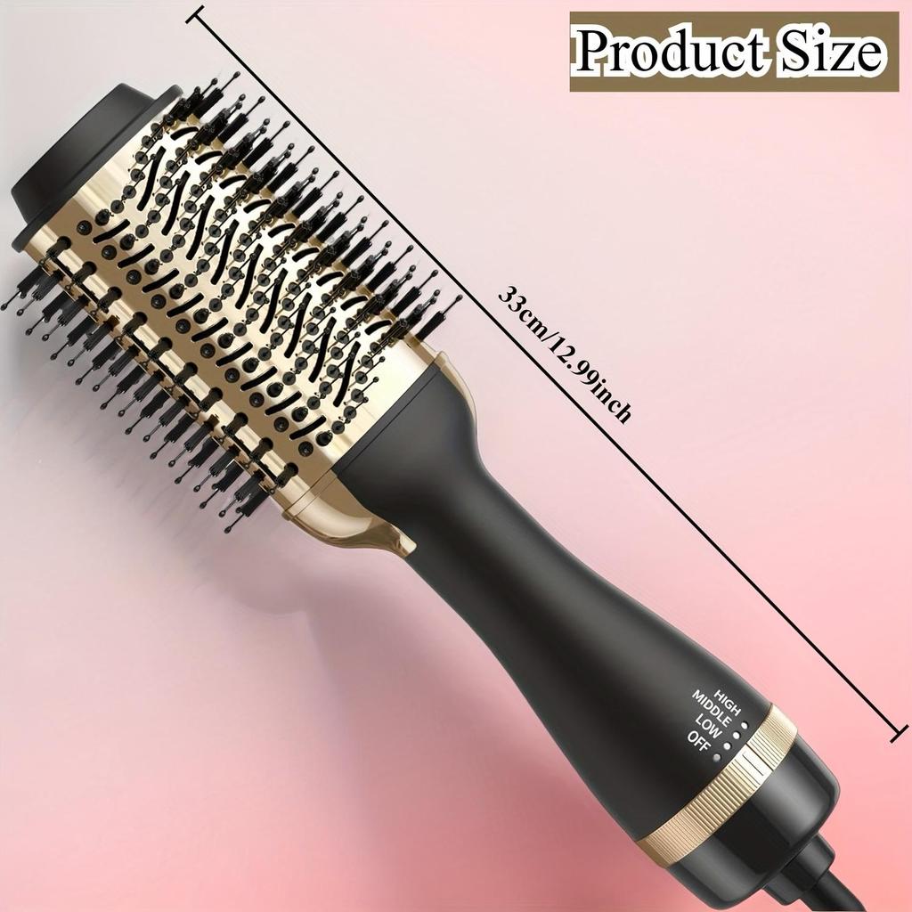 4-i-1 Varmluftsbørste for Alle Hårtyper – Profesjonell Volumgiver og Styler med Krølltang-, Rettetang- og Fønerfester, Ergonomisk Håndtak