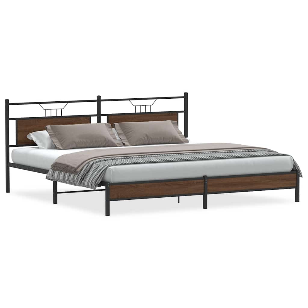 Metal Bed Frame without Mattress Brown Oak Effect 193 x 201 cm