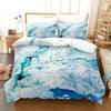 Blue Green Multicoloured Marble Print Doona Duvet Quilt Cover Bedding Set
