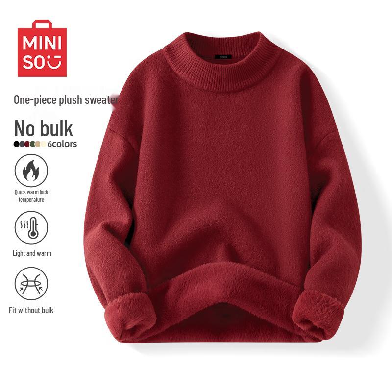 

MINISO Men s Fleece-Lined Mock Neck Knit Sweater XL