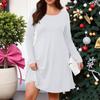 Plus Size Women's Solid-Colour Casual Dress Spring Pocket Round Neck Long-Sleeved Dress