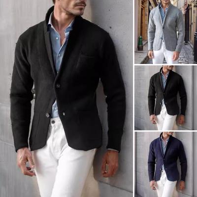 Men Thick Warm Coat Autumn Winter Classic Solid Color 2 Button Closure Jacket